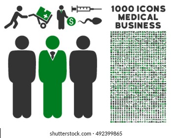 Managers icon with 1000 medical business green and gray vector design elements. Design style is flat bicolor symbols, white background.