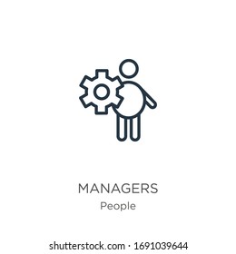 Managers icon. Thin linear managers outline icon isolated on white background from people collection. Line vector sign, symbol for web and mobile