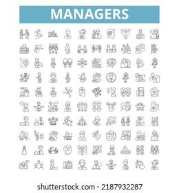 Managers icons, line symbols, web signs, vector set, isolated illustration