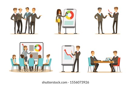 Managers at a meeting in the office. Vector illustration.