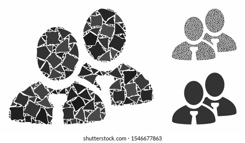 Managers mosaic of inequal elements in different sizes and shades, based on managers icon. Vector inequal dots are composed into mosaic. Managers icons collage with dotted pattern.