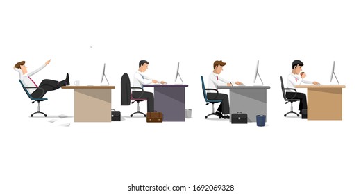 Managers in office in flat style, concept of office life. Cartoon flat style character, Vector set