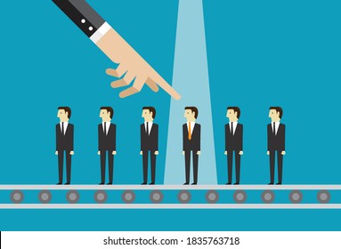 Managers point to shortlisted employees, Vector illustration in flat style