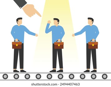 Los gerentes señalan a los empleados preseleccionados, Ilustración vectorial en estilo plano

