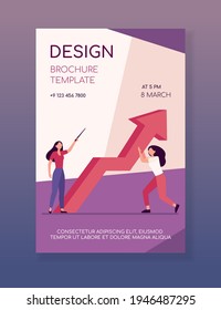 Managers resisting crisis. Woman pointing up, her colleague holding growth arrow flat vector illustration. Business, problem solving, couching concept for banner, website design or landing web page
