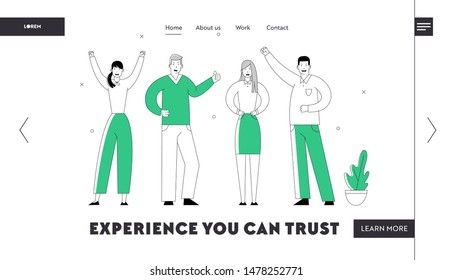 Managers Team Perfect Teamworking Group Website Landing Page. Joyful Business People Businessmen and Businesswomen Characters Creative Office Employees Web Page Banner Cartoon Flat Vector Illustration