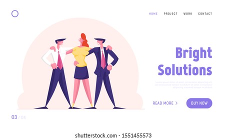 Managers Team Perfect Teamworking Group Website Landing Page. Joyful Businessmen and Businesswoman Characters Creative Successful Office Employees Web Page Banner. Cartoon Flat Vector Illustration