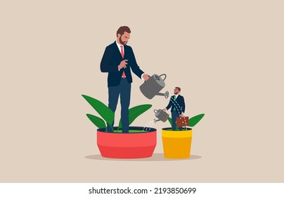 20 Businessman Manager Watering Growth Talented Staff In Pot Images ...