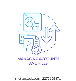 Icono de concepto de degradado azul para administrar cuentas y archivos. Registros de la empresa. Ilustración de línea delgada de ideas abstractas de inteligencia de negocios. Dibujo de contorno aislado. Se usa una fuente Myriad Pro-Bold