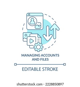 Managing accounts and files turquoise concept icon. Company records abstract idea thin line illustration. Isolated outline drawing. Editable stroke. Arial, Myriad Pro-Bold fonts used