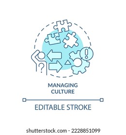 Managing culture turquoise concept icon. Data governance challenge abstract idea thin line illustration. Isolated outline drawing. Editable stroke. Arial, Myriad Pro-Bold fonts used