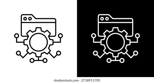 Administración de la Ilustración vectorial de contorno rellena de iconos de datos en blanco y negro
