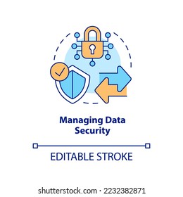 Managing data security concept icon. Information governance encryption. Cybersecurity abstract idea thin line illustration. Isolated outline drawing. Editable stroke. Arial, Myriad Pro-Bold fonts used