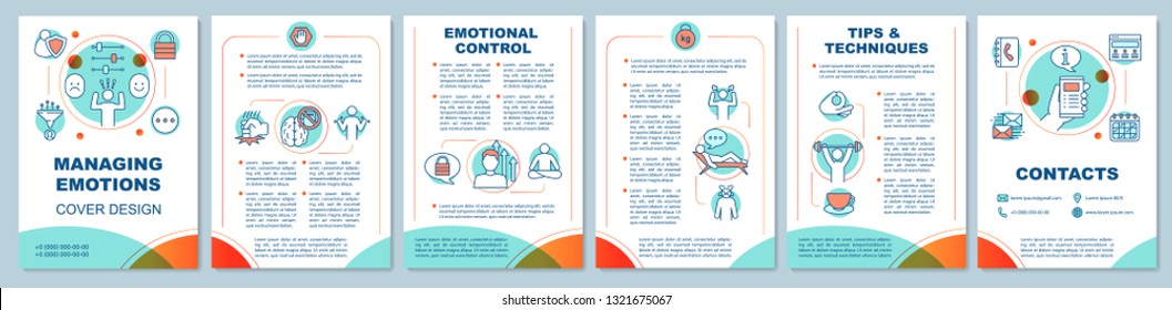 Managing emotions brochure template layout. Dealing with anger. Mental health. Flyer, leaflet print design, illustrations. Vector page layouts for magazines, annual reports, advertising posters