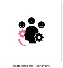 Gestionando emociones icono de glifo. Controlar emociones positivas y negativas. Disregulación emocional. Burnout. Concepto de gestión de conflictos.Signo plano relleno. Ilustración vectorial de silueta aislada