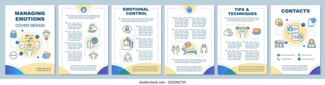 Managing feelings brochure template layout. Emotion control. Mental disorder. Flyer, leaflet print design, illustrations. Vector page layouts for magazines, annual reports, advertising posters