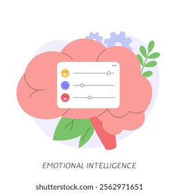 Managing and improving emotional intelligence. Self control feeling, balance of emotions and brain. Concept of personal soft skills, mental health, self regulation. Vector illustration