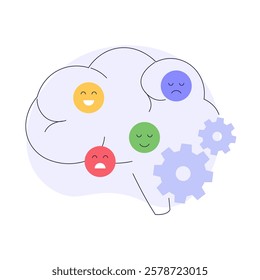 Managing and improving emotional intelligence. Self control feeling, balance of emotions and brain. Concept of personal soft skills, mental health, self regulation. Vector illustration