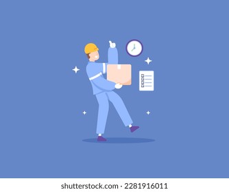 managing inventory logistics. Inventory control. an industrial worker or laborer carrying a package box. illustration concept design. warehouse staff. job or profession. vector elements