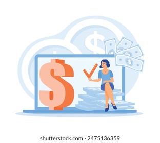 Managing personal finances. Women investing money for the future. Financial literacy concept. Flat vector illustration.