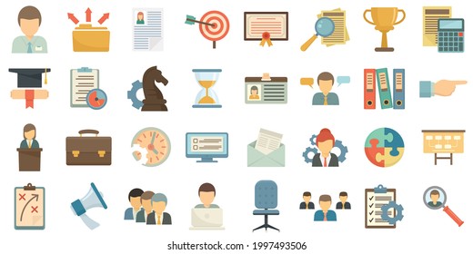 Managing skills icons set. Flat set of managing skills vector icons isolated on white background