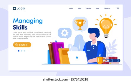 Managing skills landing page website illustration vector flat design