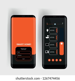 Managing a smart home through a mobile application in a smartphone, mobile application design, vector illustration