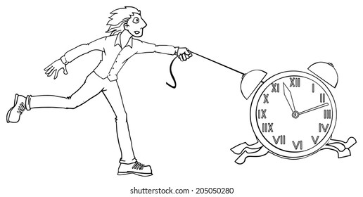 Managing time, concept, man running after a clock, vector illustration 