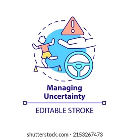 Managing Uncertainty Concept Icon. Innovation Management Principle Abstract Idea Thin Line Illustration. Flexibility. Isolated Outline Drawing. Editable Stroke. Arial, Myriad Pro-Bold Fonts Used