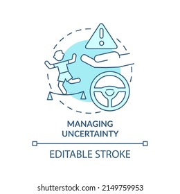 Managing Uncertainty Turquoise Concept Icon. Innovation Management Principle Abstract Idea Thin Line Illustration. Isolated Outline Drawing. Editable Stroke. Arial, Myriad Pro-Bold Fonts Used