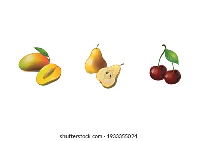 Manago Pear Cherry fruta fresca verde madura Vector ilustración aislado en fondo blanco