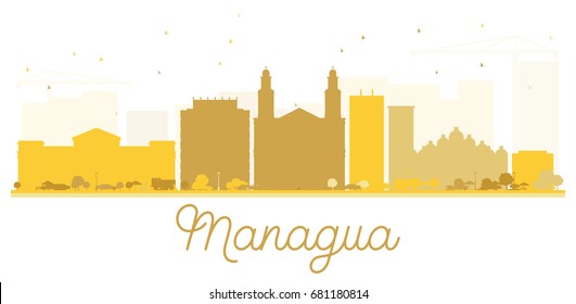 Managua City skyline golden silhouette. Vector illustration. Simple flat concept for tourism presentation, banner, placard or web site. Cityscape with landmarks