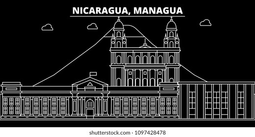 Managua silhouette skyline. Nicaragua - Managua vector city, nicaraguan linear architecture, buildings. Managua travel illustration, outline landmarks. Nicaragua flat icon, nicaraguan line banner