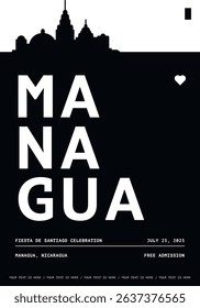 Managua typography minimalist vector poster for national event, public holiday, independence day, summer festival layout. Brochure, leaflet, flyer, presentation image template for Nicaragua