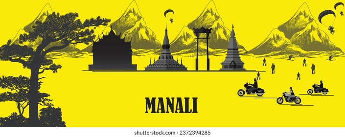 Manali: Hermoso destino turístico en Himachal Pradesh, India - Ilustración vectorial