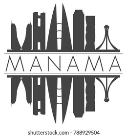 Manama Bahrain Asia Skyline Vector Art Mirror Silhouette Emblematic Buildings