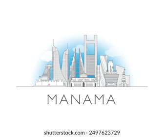 Manama, Bahrain cityscape line art style vector illustration