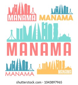 Manama Bahrain Flat Icon Skyline Vector Silhouette Design Set