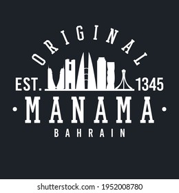 Manama, Bahrain Skyline Original. A Logotype Sports College and University Style. Illustration Design Vector.