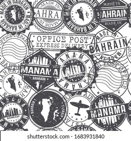 Manama, Bahrain Stamps Background. A City Stamp Vector Art. Set of Postal Passport Travel. Design Set Pattern.