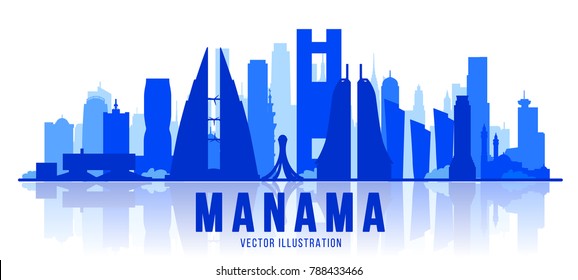 Manama city silhouette skyline. The capital of the country is Bahrain. Vector illustration