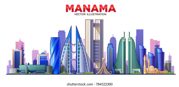 Manama city skyline. The capital of the country is Bahrain. Vector illustration 