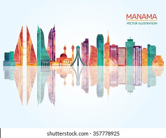 Manama detailed skyline. Vector illustration