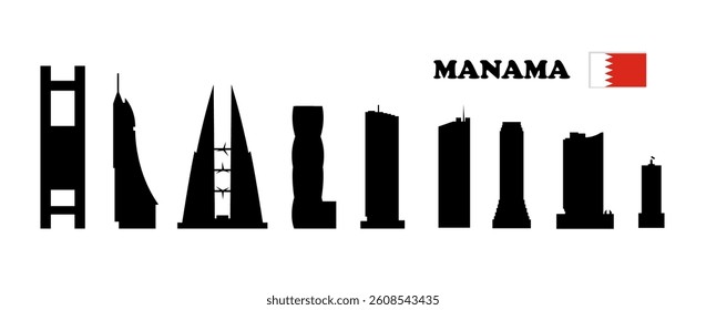 Manama. Set of skyscraper silhouettes on white background. Vector illustration