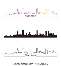 Manama skyline linear style with rainbow in editable vector file