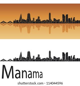 Manama skyline in orange background in editable vector file