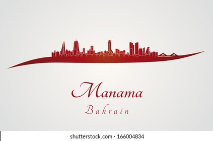 Manama skyline in red and gray background in editable vector file