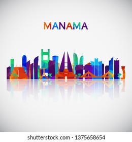 Manama skyline silhouette in colorful geometric style. Symbol for your design. Vector illustration.