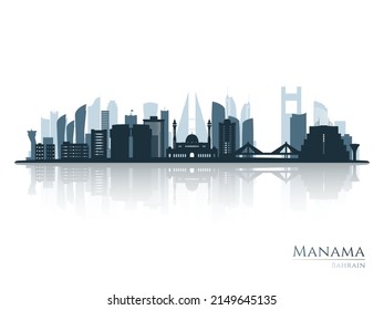 Manama skyline silhouette with reflection. Landscape Manama, Bahrain. Vector illustration.