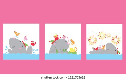 Manantee cute catoon vector new year concept